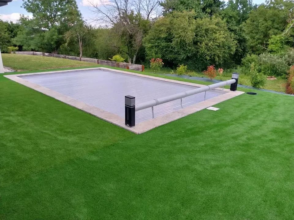 Pose de gazon synthétique avec bande de propreté et plantations à Chuzelle